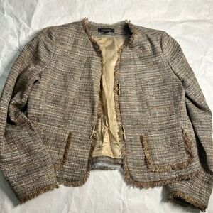 Brooks Brothers Womens Tweed Jacket Suit‎ Blazer Woven Italy Size 10 Brown Gold